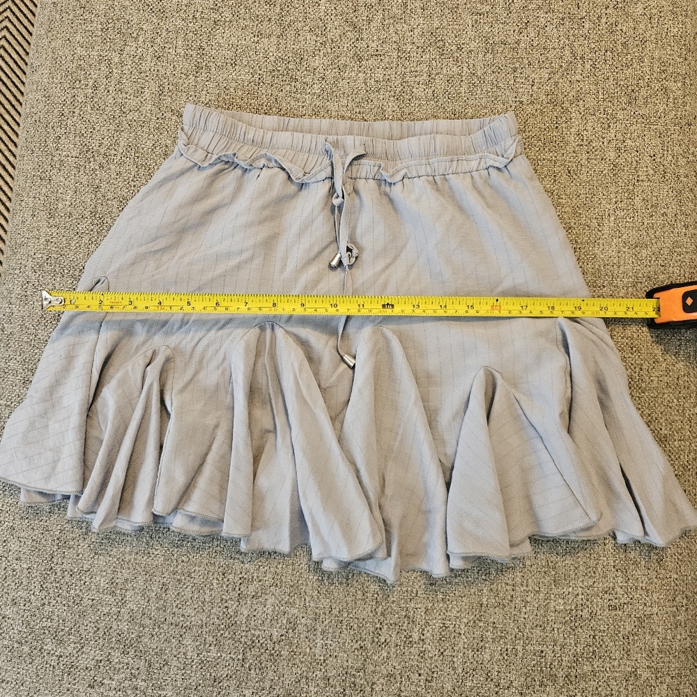 The Impeccable Pig Skort Sz S Flouce Detail & Drawstring Chambray Blue Stripped - Picture 9 of 14